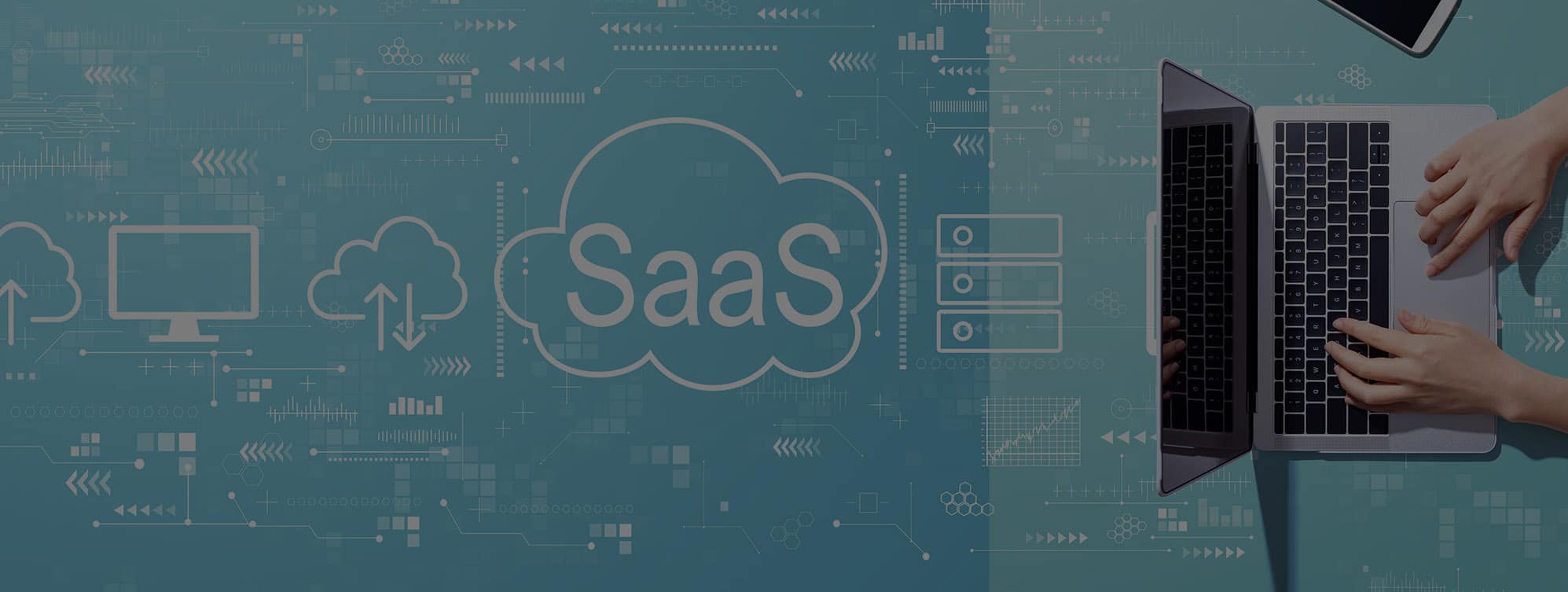 SaaS - software as a service concept with person working with a laptop