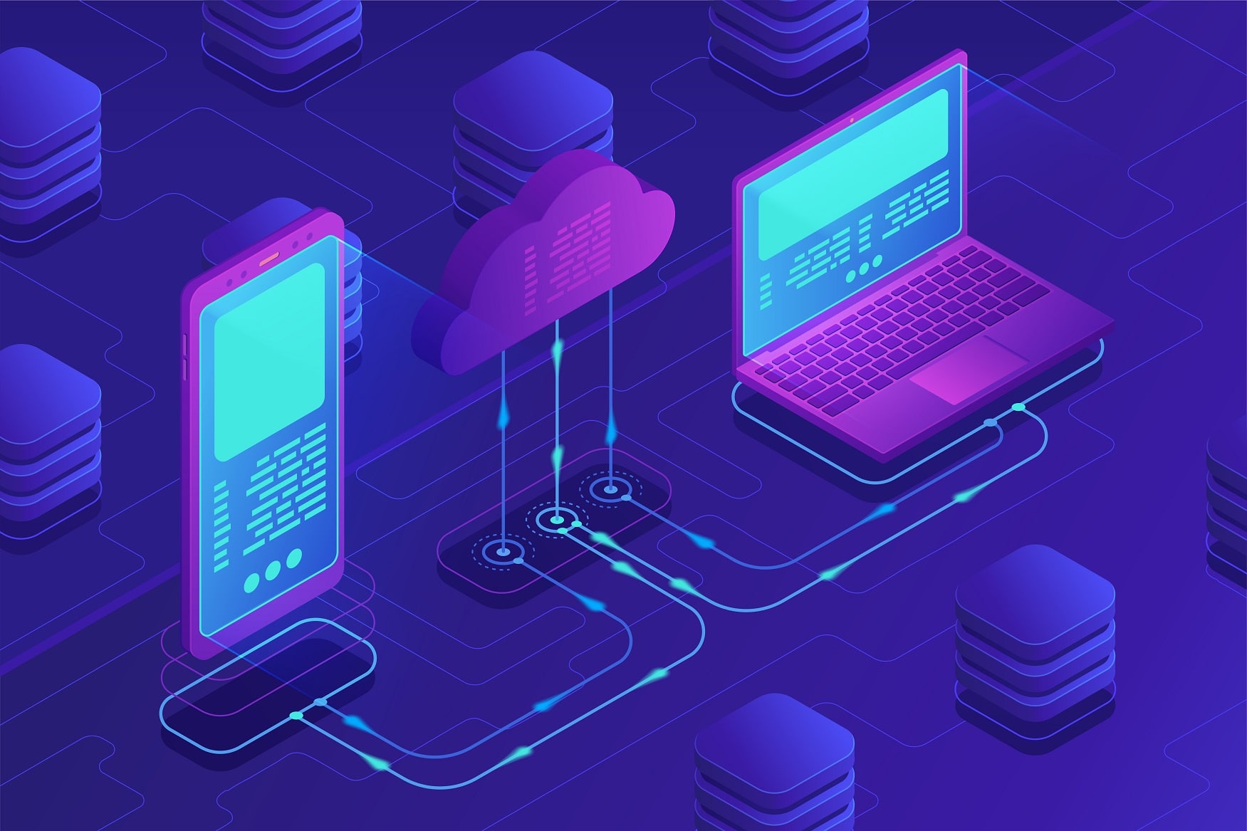 Synchronization backend cloud data storage with laptop