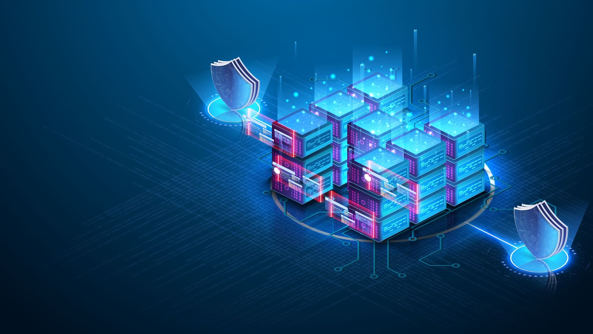 Server database room with cloud backup storage