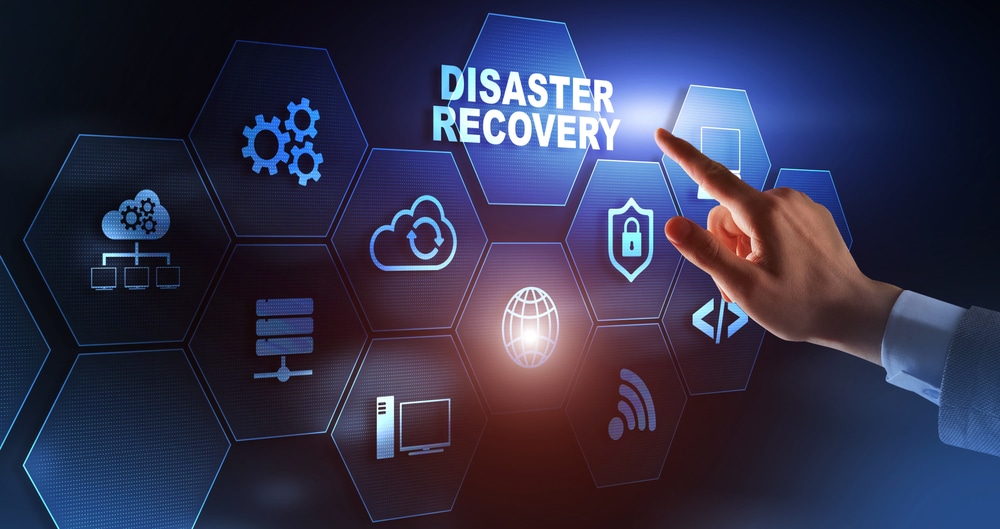 Businessman pressing recovery on virtual screen