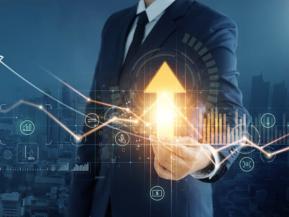 Graphic showing multiple data types going in an upwards trend