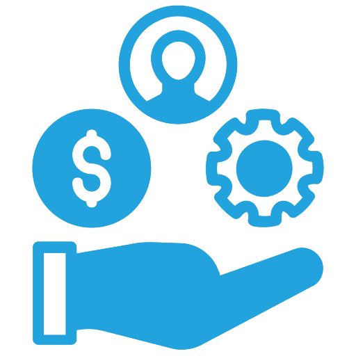 Hand showing technical, support, and cash, in blue