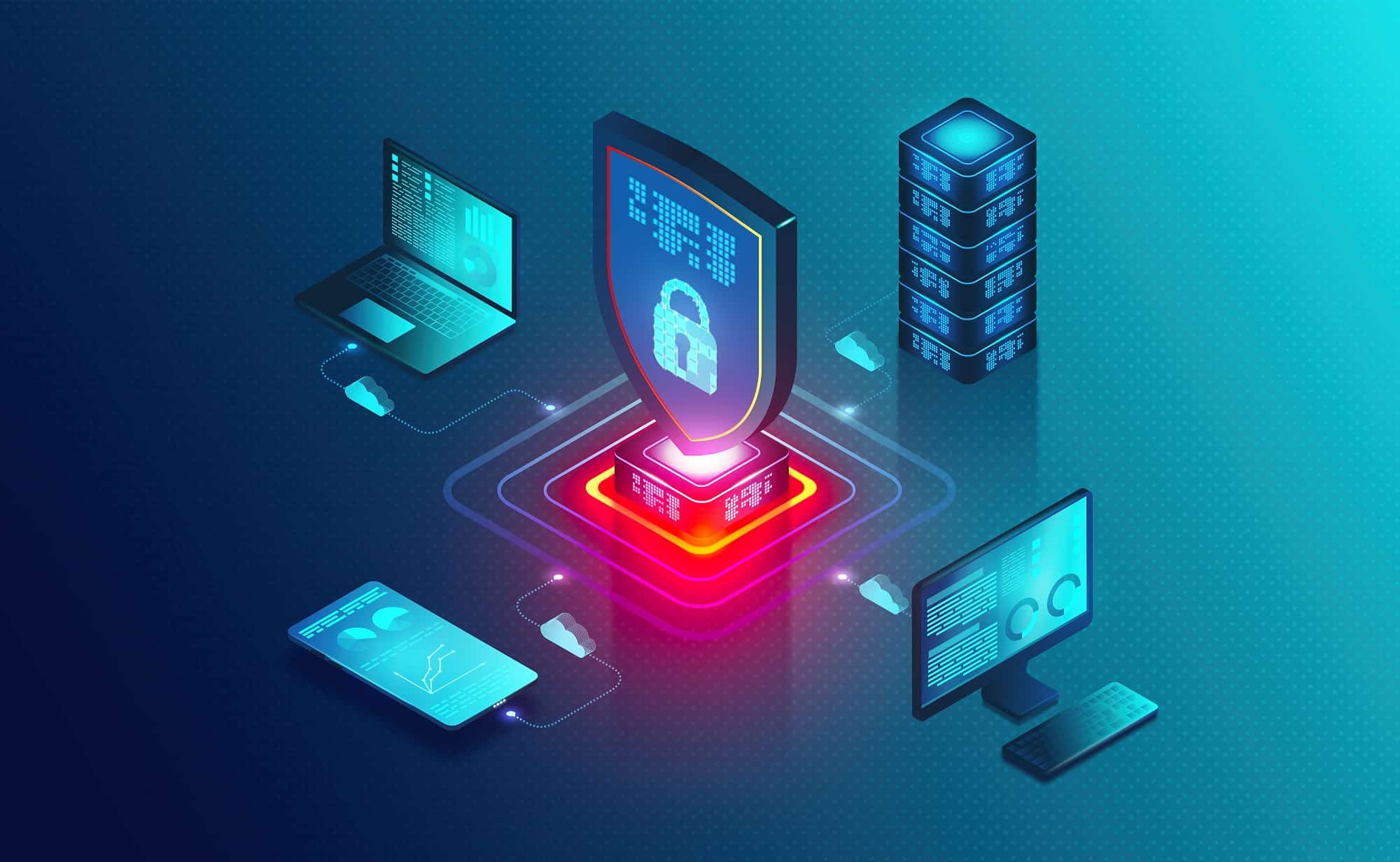Endpoint Protection Concept - Multiple Devices Secured Within a Network