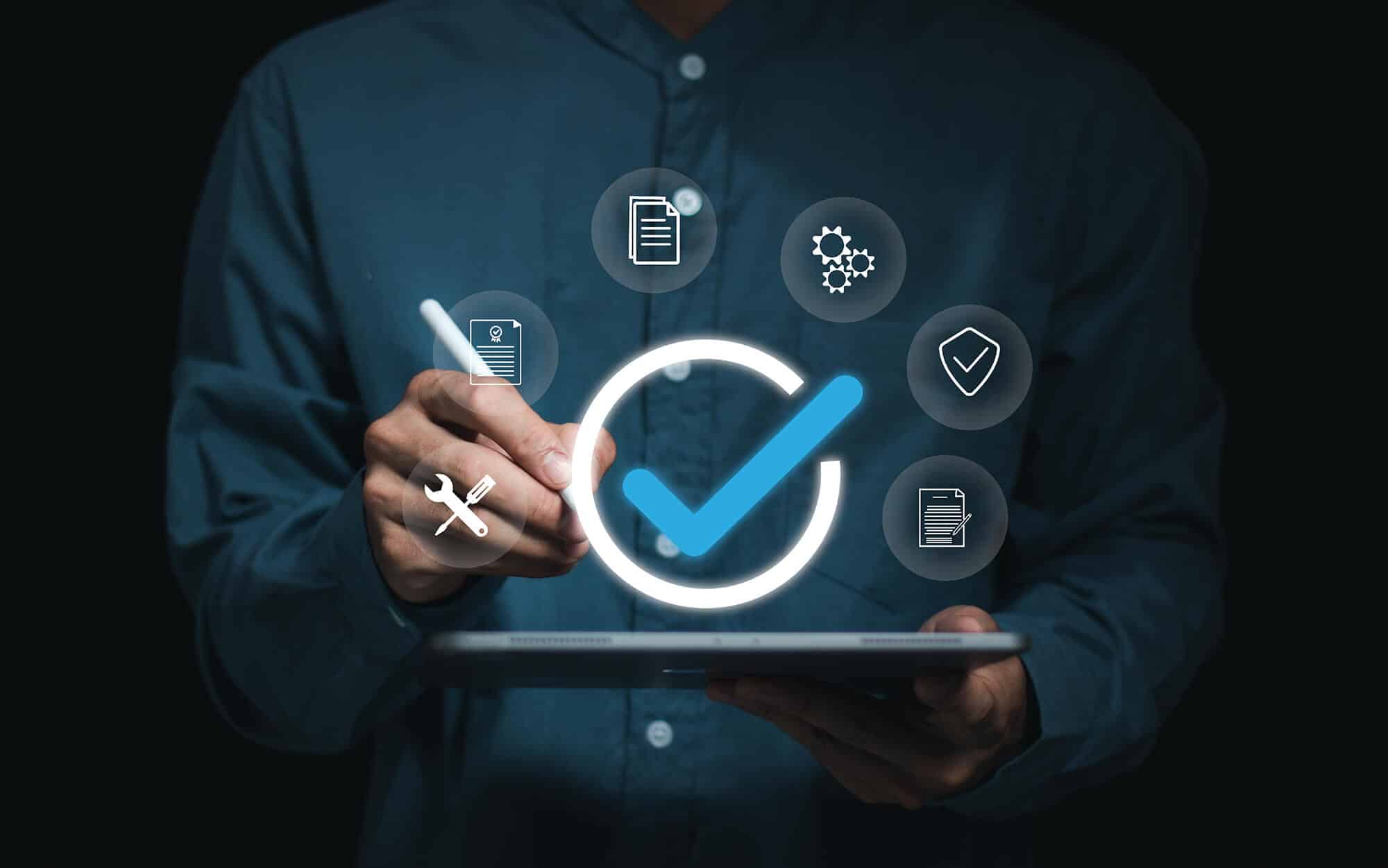 businessman working with guarantee check mark for business automation process