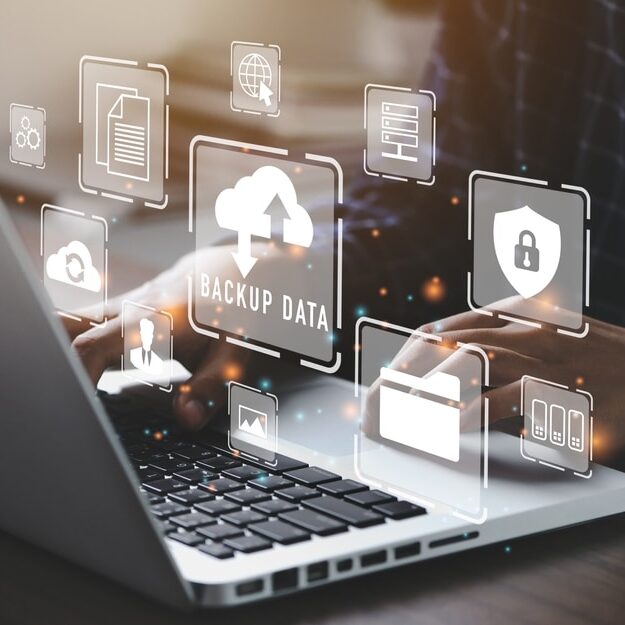 Businessman using a computer to backup storage data Internet technology