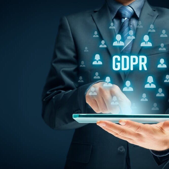 Gdpr,(general,Data,Protection,Regulation),Concept.,Businessman,Or,It,Technologist Businessman or IT technologist with text GDPR