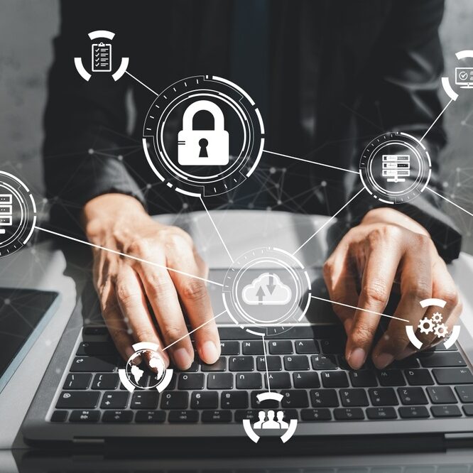 Online internet authorized access against cyber attack privacy business data concept