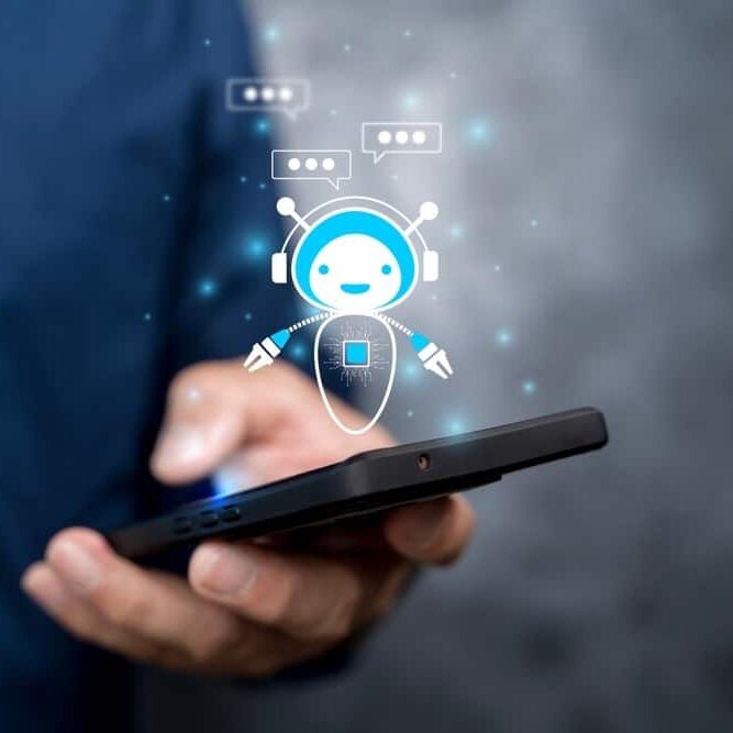 Man using mobile smart phone chatting with customer service