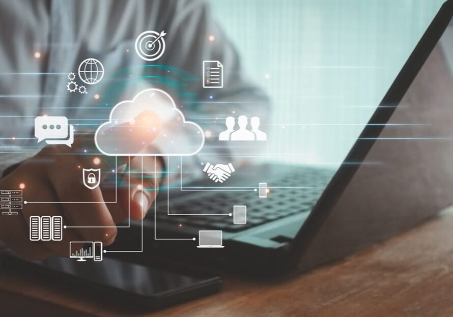 Businessman touch cloud computing digital diagram on virtual screen