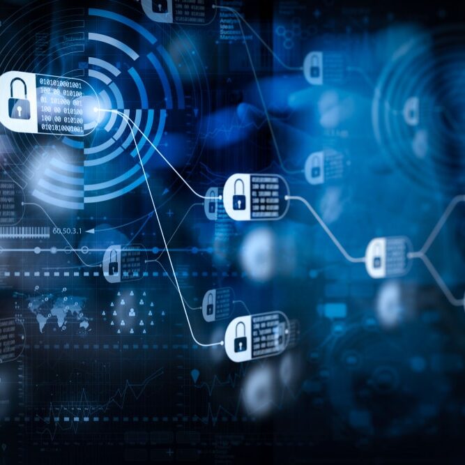businessman hand working with modern technology and digital layer effect as business strategy