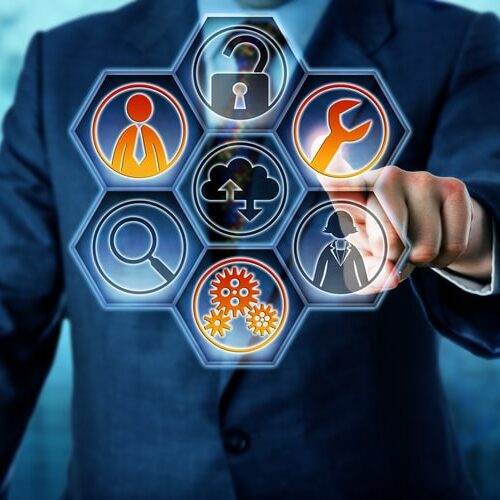 Enterprise,Client,Is,Activating,Three,Managed,Services,Icons,On,A Business and information technology concept for outside IT management