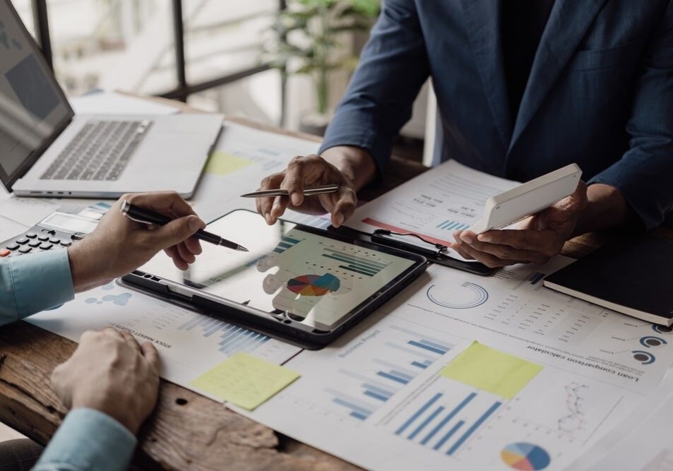 Business people meeting in a business presentation for marketing charts