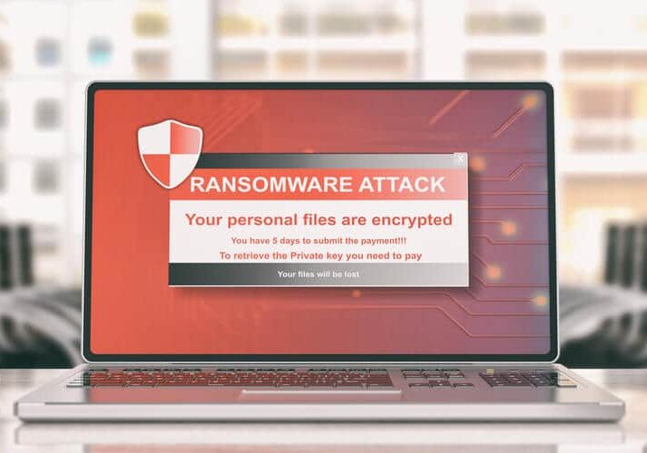 ransomware-laptop Ransomware virus alert on a computer laptop screen