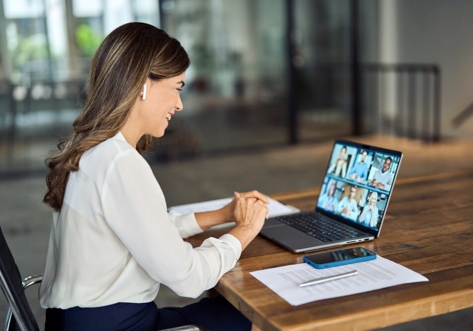 manager executive having hybrid office business group meeting